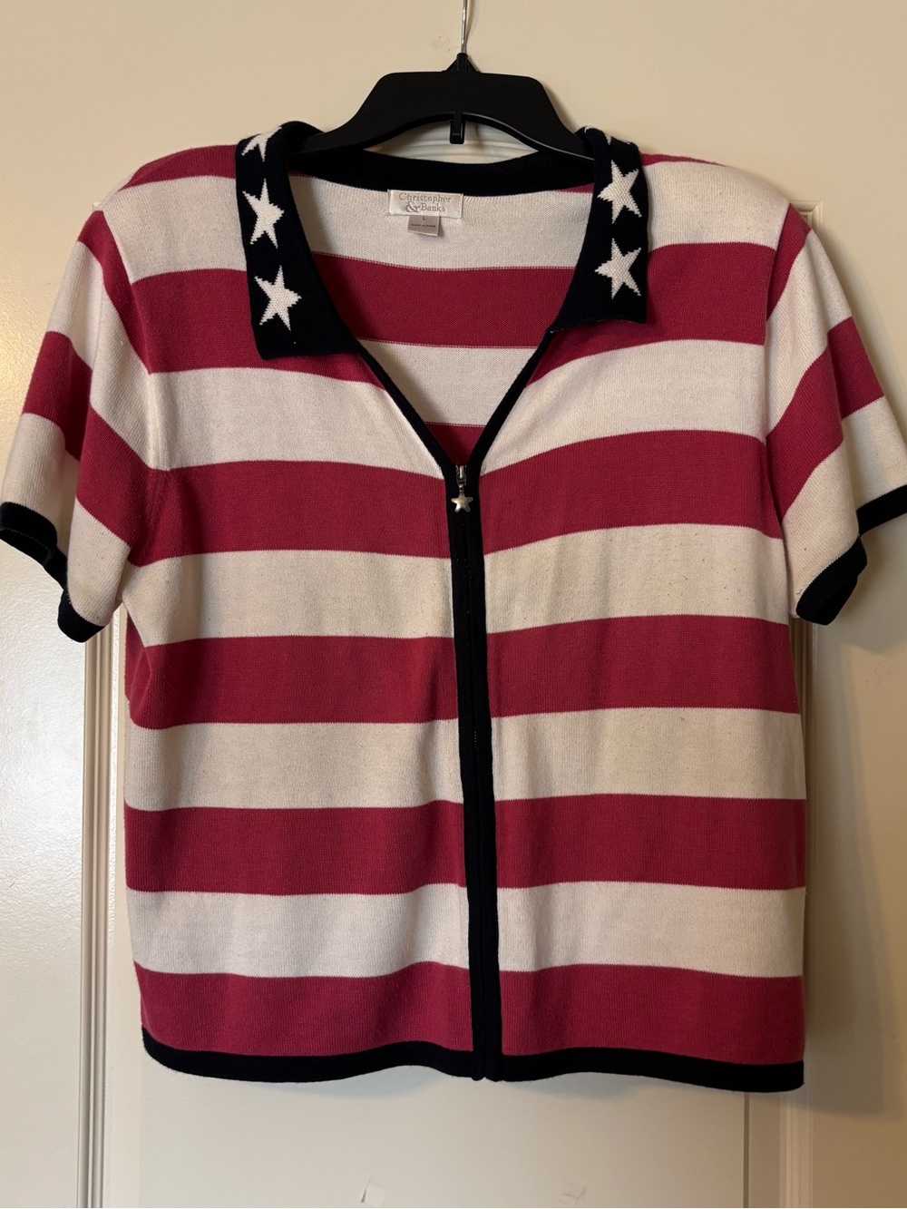 Vintage Christopher & Banks Red, White & Navy Striped Knit jacket